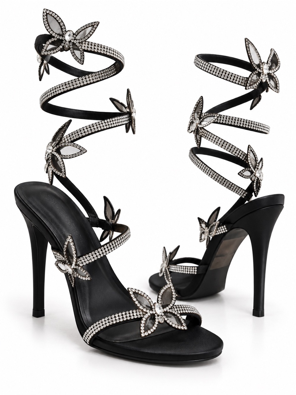 Wild Diva Lounge Size 9 Black Rhinestone Butterfly Wrap Stiletto Heels